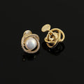 Luxury Mabe Pearl Zircon Swirl Square Stud & Clip On No Piercing Elegant Women's Gift Earrings
