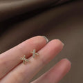 14K Gold Plated Copper Mini Cross Stud Earrings With Micro Pave Zircon Minimalist Geometric Daily Jewelry