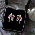 14K Plated Copper Zircon Enamel Iris Flower Drop Earrings Elegant Floral Petal Jewelry