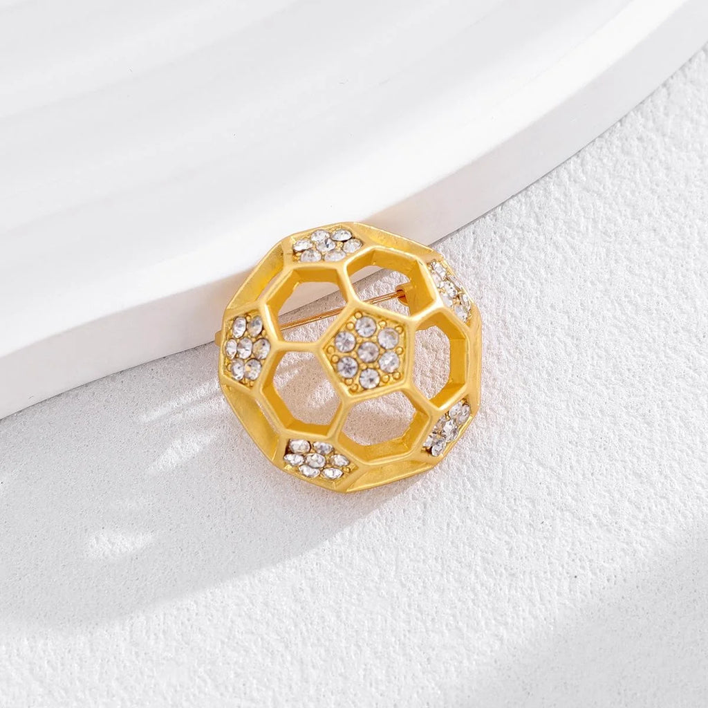 Luxury Gold Alloy Hollow Soccer Ball Rhinestone Brooch, World Cup Fan Lapel Pin Suit Accessory Gift