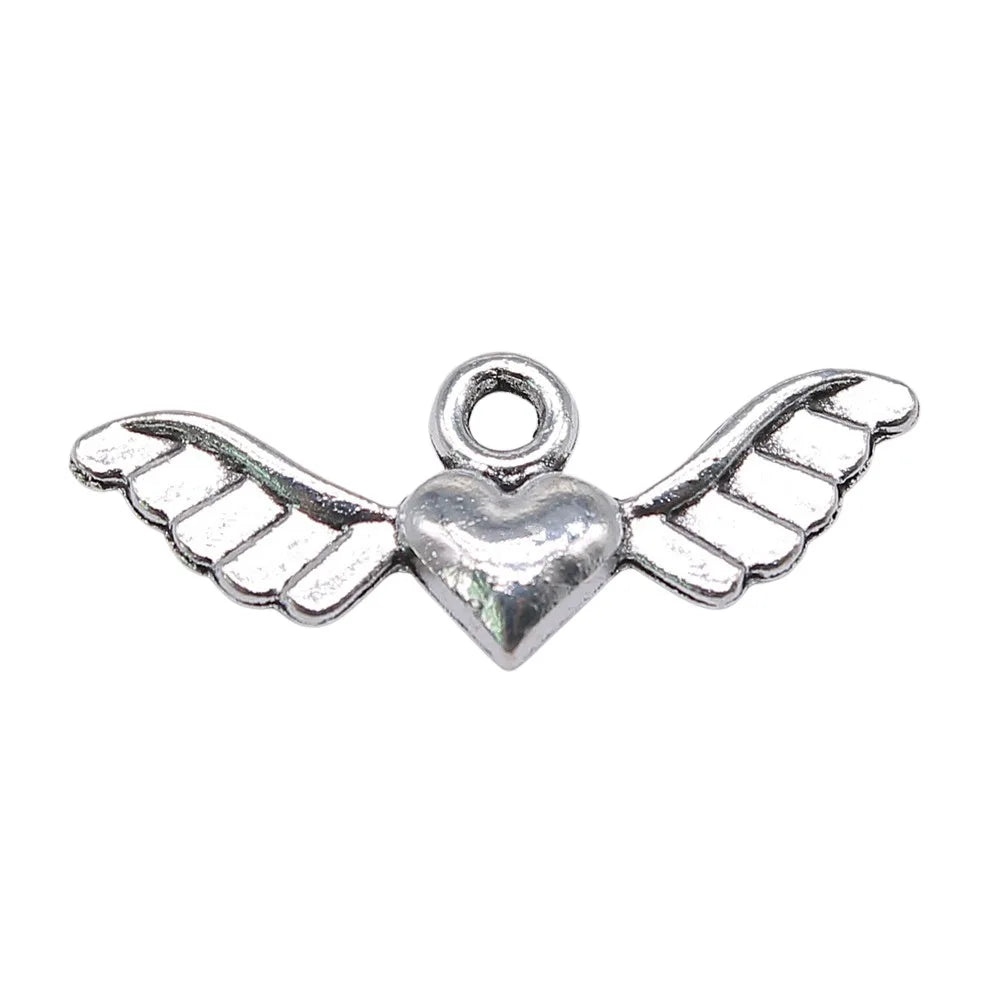 27x10mm 1g Antique Silver Zinc Alloy Winged Heart Wing Charm Pendant for DIY Necklace Bracelet Making