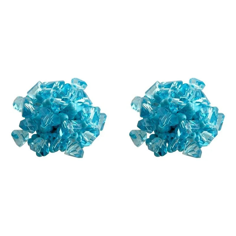 Handmade Sweet Blue Hydrangea Flower Seed Bead Glass Crystal Stud Earrings