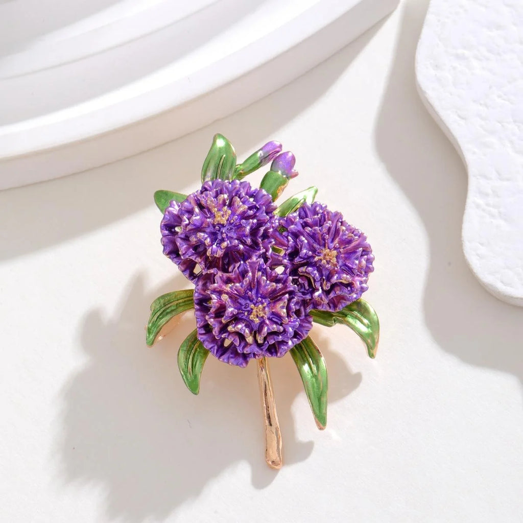 Elegant Red Daisy Flower Bouquet Enamel Brooch With Green Leaves, Women's Lapel Pin Corsage Suit Accessory