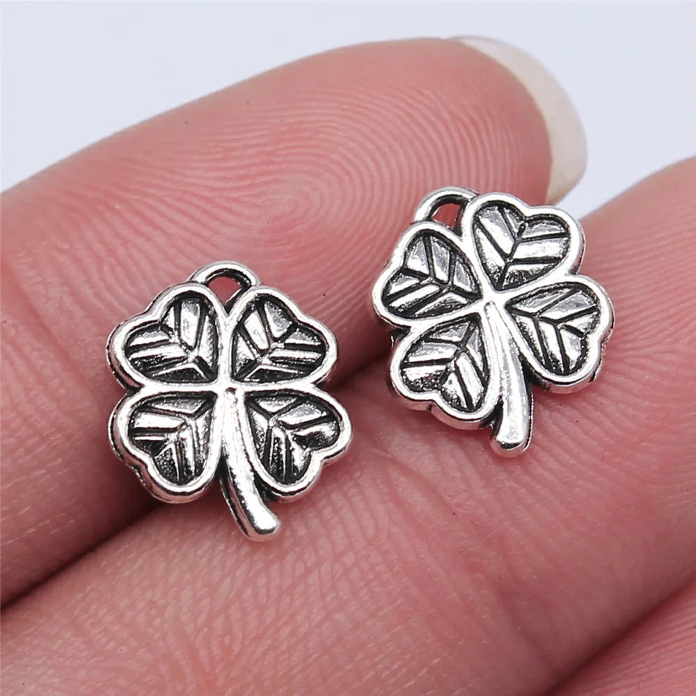 12x11mm 0.95g Antique Silver Zinc Alloy Four Leaf Clover Charm Pendant for DIY Jewelry Making