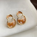 Maillard Style Double Hoop Drop Earrings, French Vintage Hollow Geometric Enamel Jewelry
