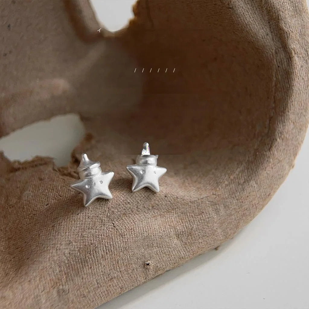Mini Matte Silver Star Stud Earrings Copper Cute Five Point Star Daily Commuter Jewelry