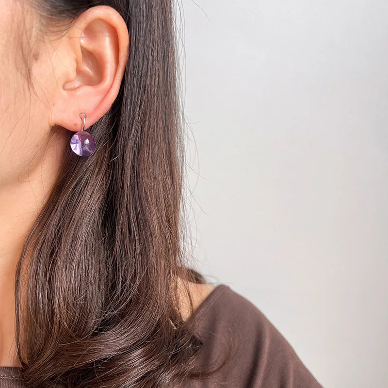 Elegant Luxury Purple Crystal Glass Bead Ball Drop Stud & Clip On No Piercing Women's Earrings
