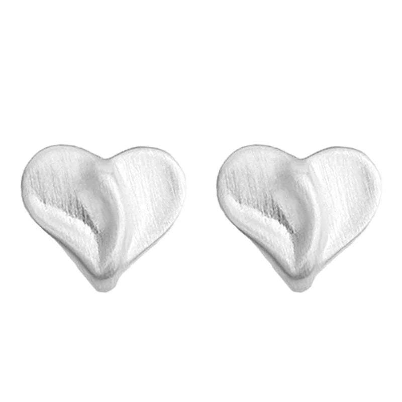Brushed Copper Irregular Heart Geometric Stud Earrings Matte Minimalist Fashion Jewelry