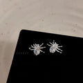 Niche Design Micro Pave Zircon Spider Stud Earrings With Silver Plated Pins For Women