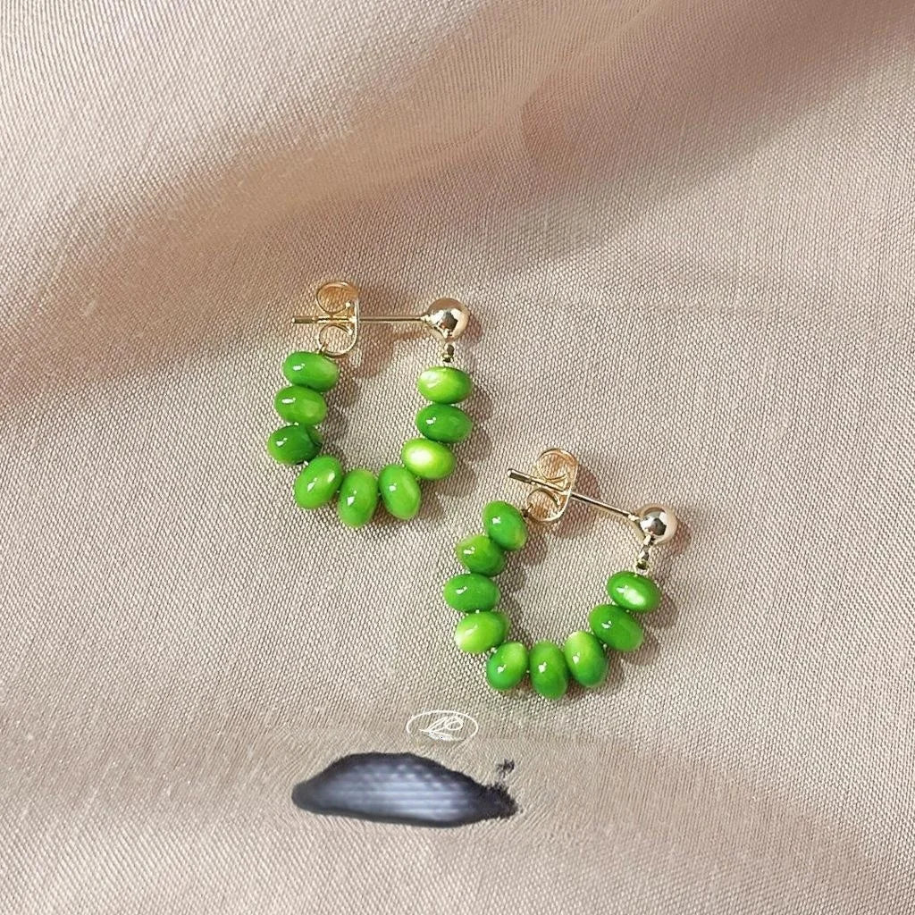 Fresh Green Shell Geometric Ring Line Drop Earrings Handmade Silver Plated Elegant Jewelry