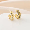 Elegant Gold Alloy Wrinkled Spiral Hoop Earrings, Stud & Clip On No Piercing Croissant Metal Earrings