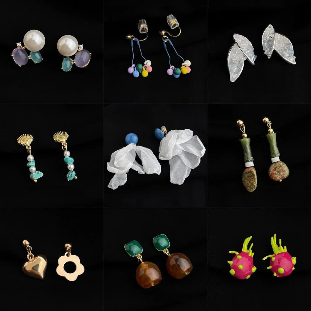 18K Gold Plated Copper Enamel Flower Clip On Drop Earrings No Piercing Sweet Jewelry