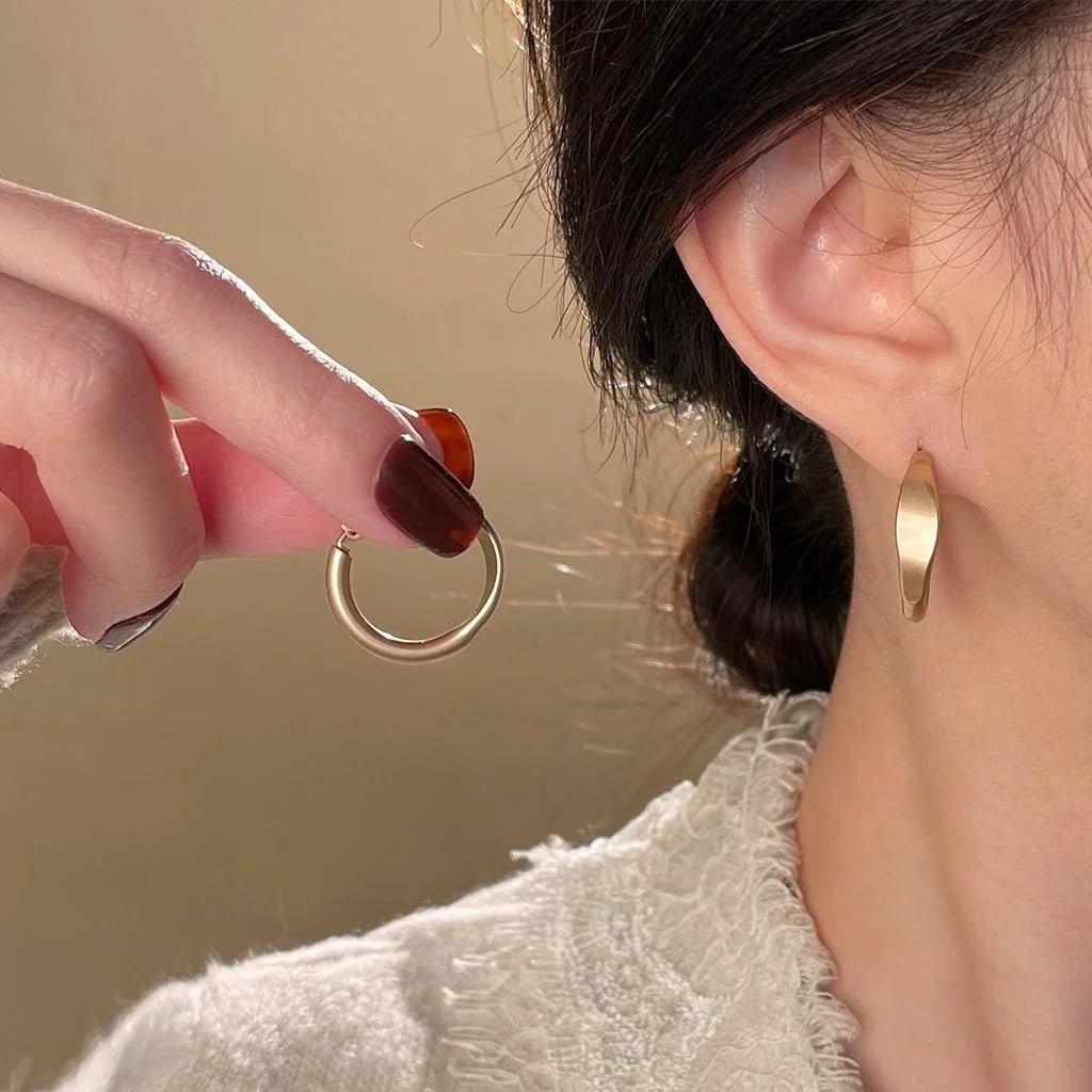 Matte Coffee Brown Copper Geometric Ring Drop Earrings Light Luxury Designer Style