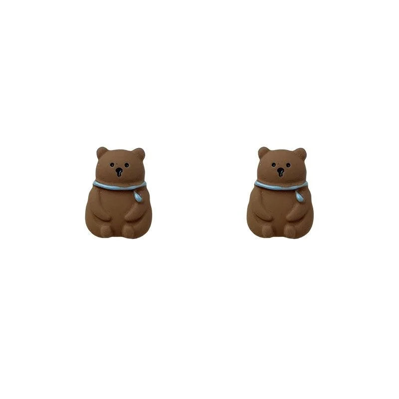 Cute Enamel Bear Alloy Stud Earrings With Silver Plated Pins, Korean Style Jewelry