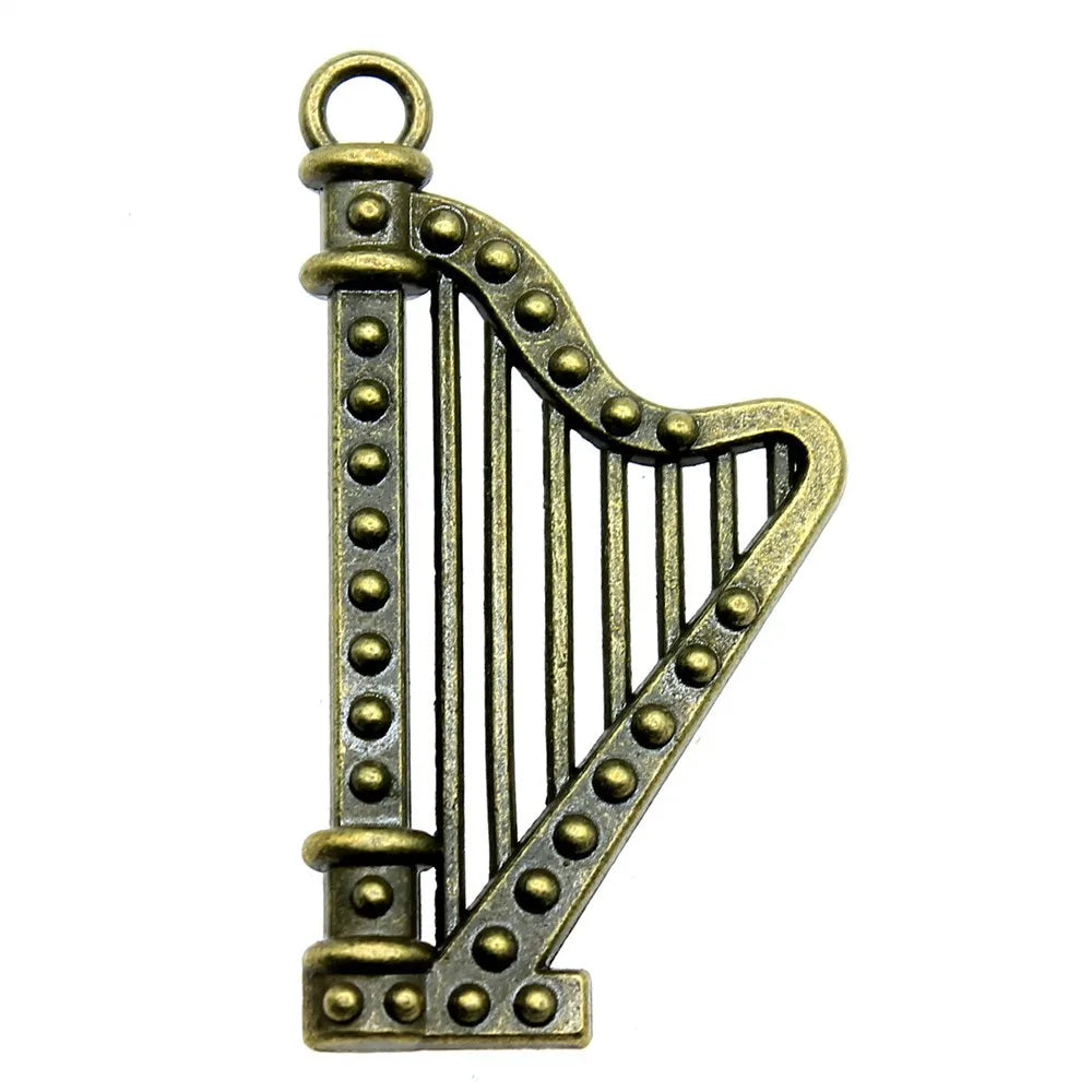 40x21mm 5g Multicolor Zinc Alloy Harp Charm Pendant for DIY Music Theme Jewelry Making
