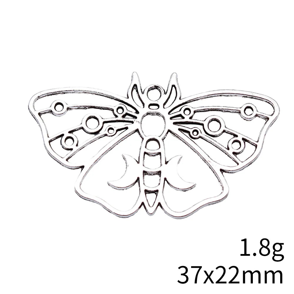 37x22mm 1.8g Antique Silver Zinc Alloy Hollow Moon Moth Charm Pendant for DIY Jewelry Making