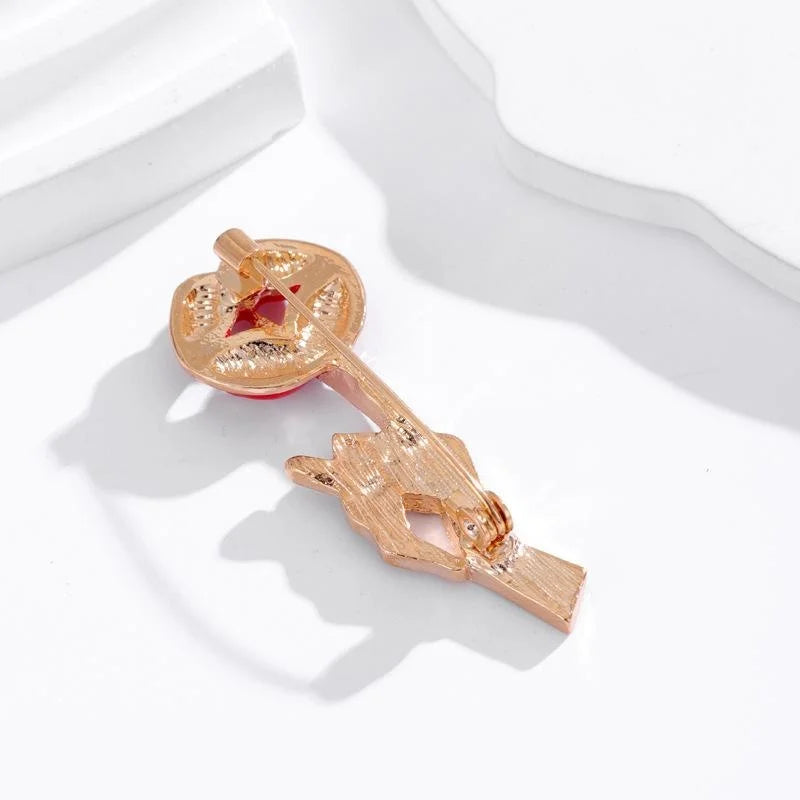 Cute Red Lips Shush Hand Brooch With Rhinestone And Enamel, Elegant Lapel Pin Suit Accessory Gift