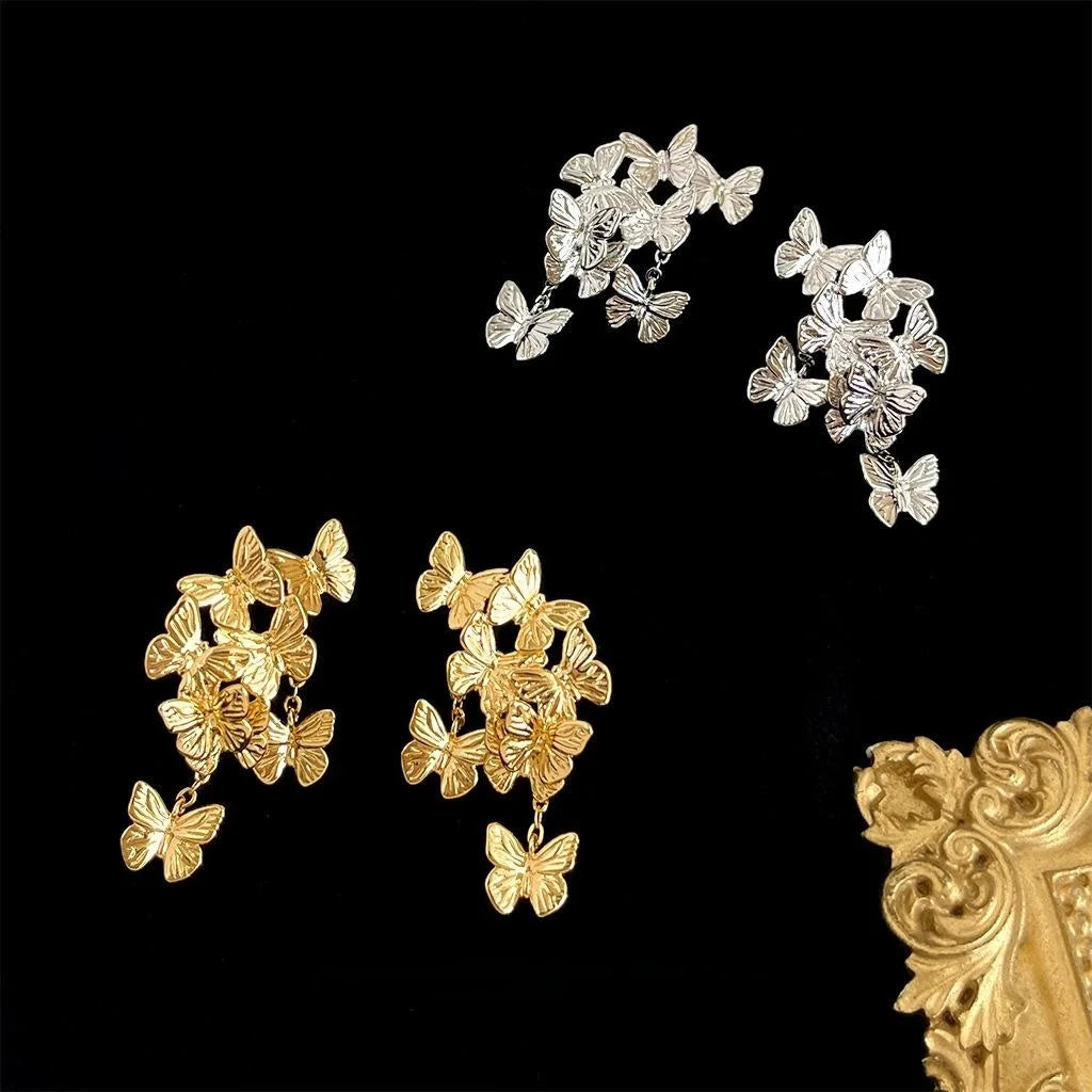 14K Gold Plated Copper Butterfly Drop Earrings Sweet Forest Vacation Style Jewelry
