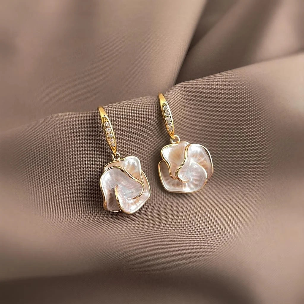 Elegant Handmade Thin Coated Copper Flower Drop Earrings For Women