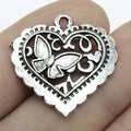 25x24mm 2.1g Zinc Alloy Heart Butterfly Heart Double Sided Charm Pendant for DIY Jewelry Making
