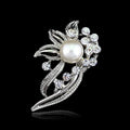 Elegant Pearl Rhinestone Leaf Brooch For Women, Silver Alloy Lapel Pin Corsage Suit Accessory Gift