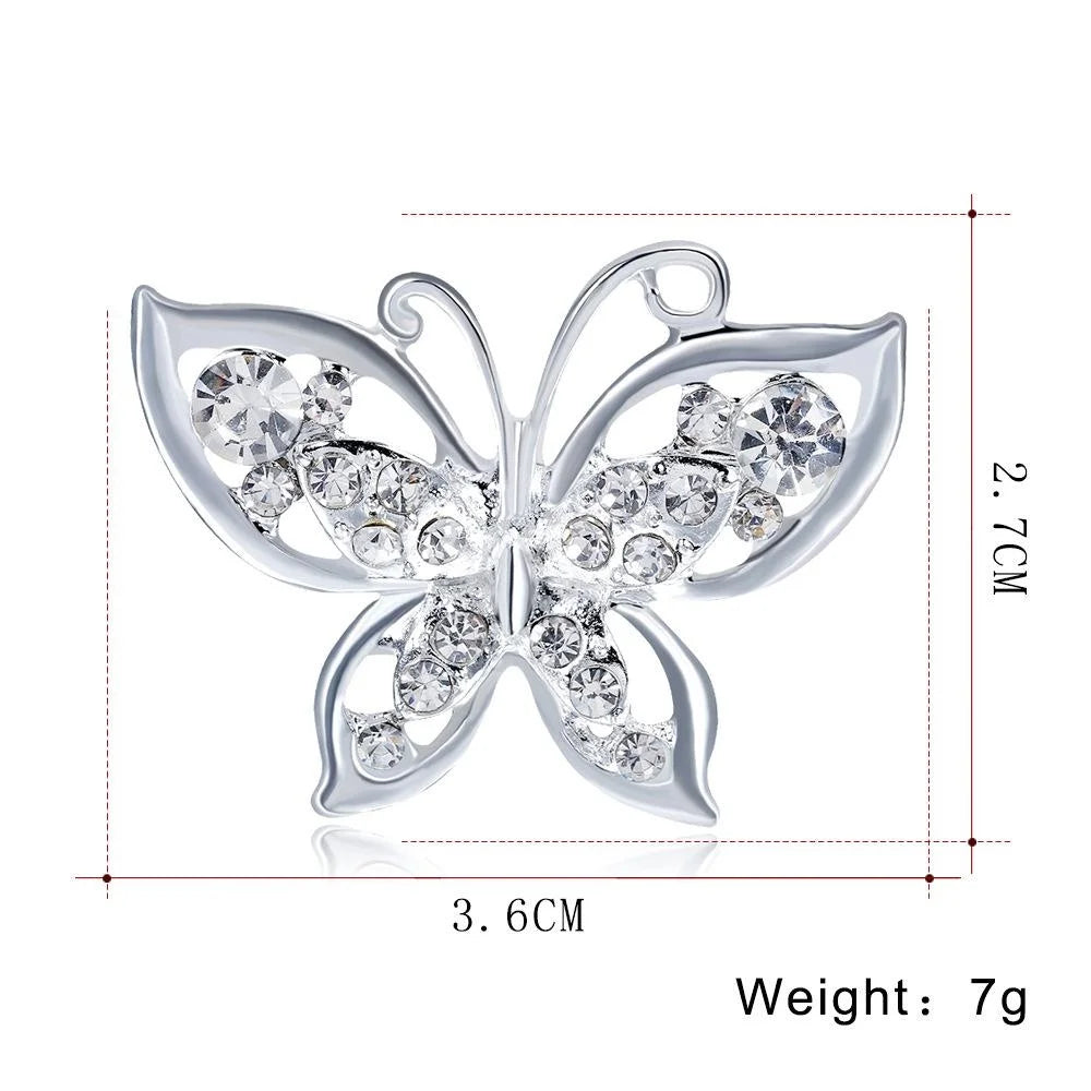 Elegant Silver Plated Rhinestone Butterfly Brooch, Korean Style Crystal Lapel Pin Corsage For Suits Gift