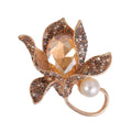 Elegant Vintage Orchid Flower Brooch With Crystal Rhinestones And Pearl, Luxury Copper Alloy Lapel Pin Gift