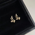 Mini 14K Gold Plated Copper Leaf Stud Earrings With Zircon Pave