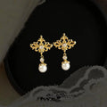 Original Design Iris Flower Pearl Copper Drop Earrings Geometric Luxury Style Women's Jewelry