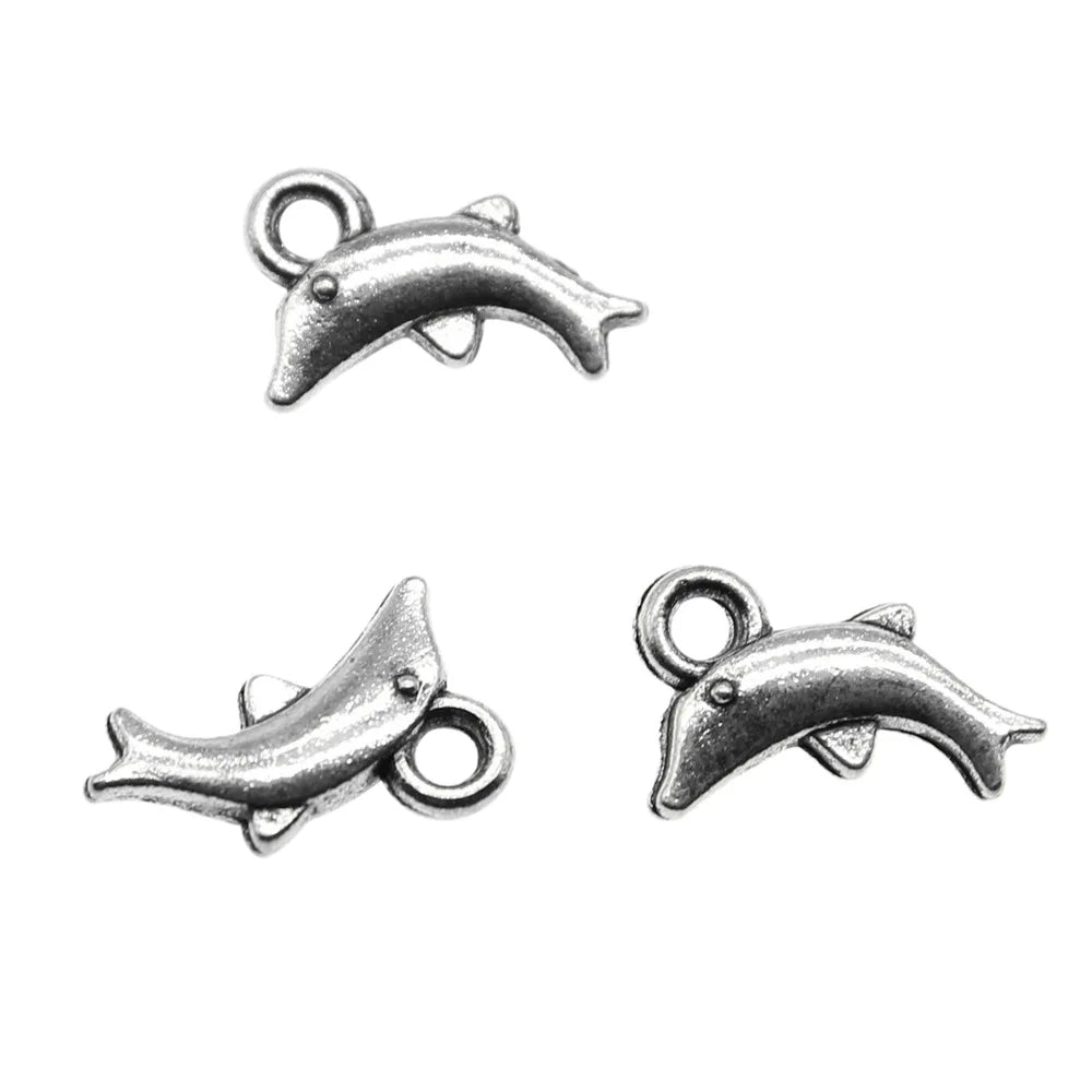 11x6mm 0.4g Antique Silver Zinc Alloy Small Dolphin Charm Pendant for DIY Necklace Bracelet Making