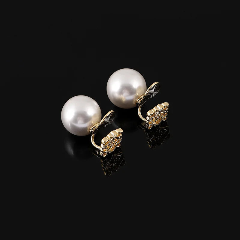 Vintage Big Pearl Square Swirl Alloy Rhinestone Stud & Clip On No Piercing Luxury Women's Earrings