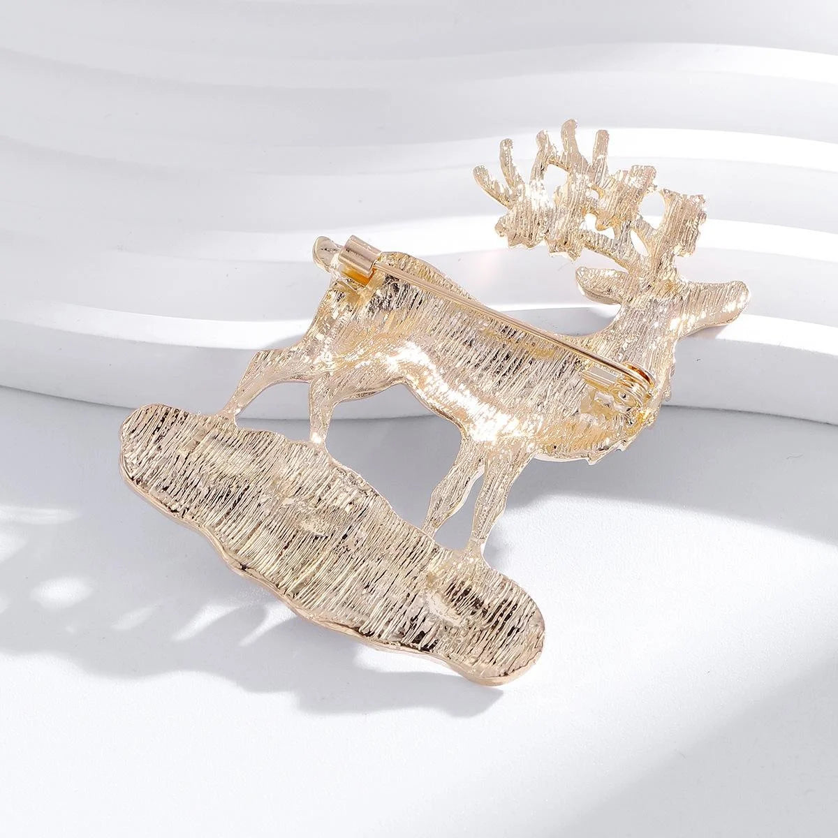 Cute Blue Enamel Christmas Reindeer Brooch With Gold Alloy Antlers, Festive Lapel Pin Corsage Gift