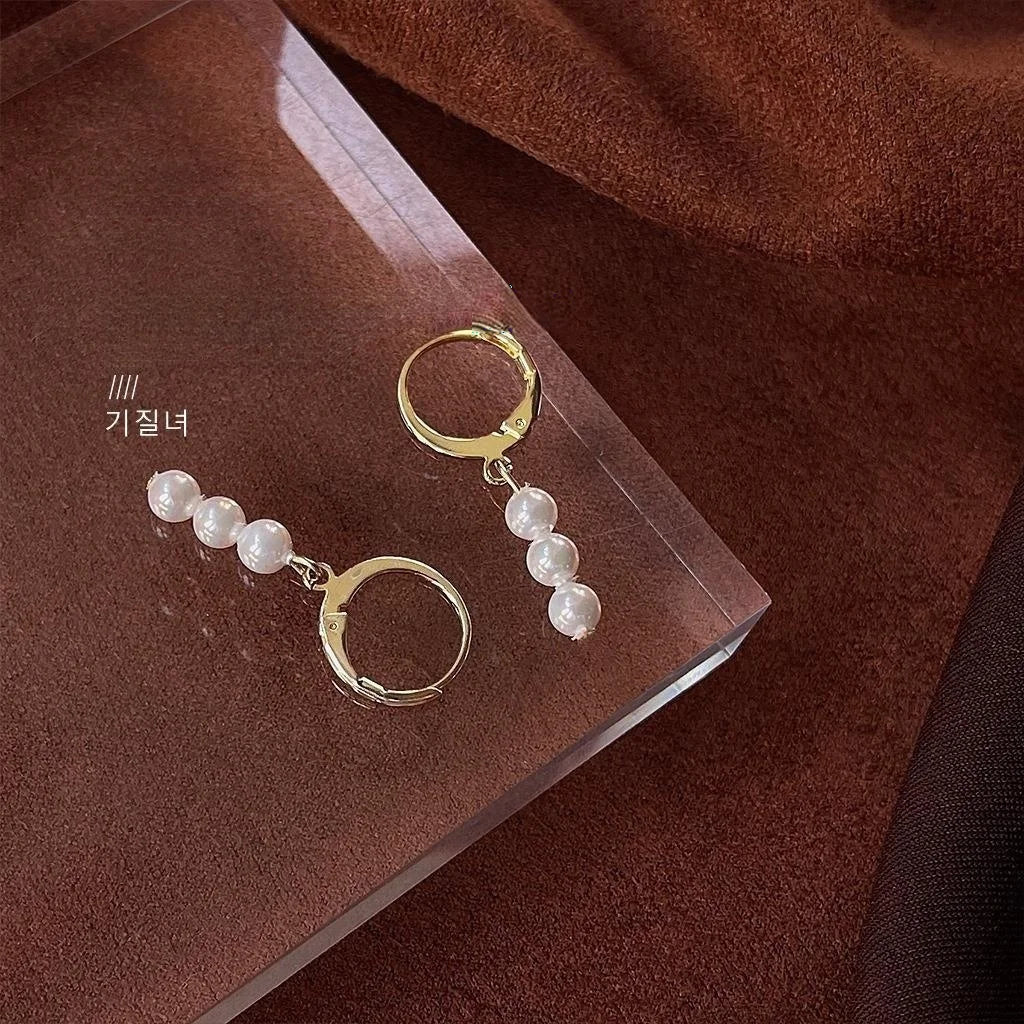 14K Gold Plated Copper Pearl Drop Earrings Geometric Oval Line Korean Japanese Minimalist Jewelry
