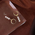14K Gold Plated Copper Pearl Drop Earrings Geometric Oval Line Korean Japanese Minimalist Jewelry