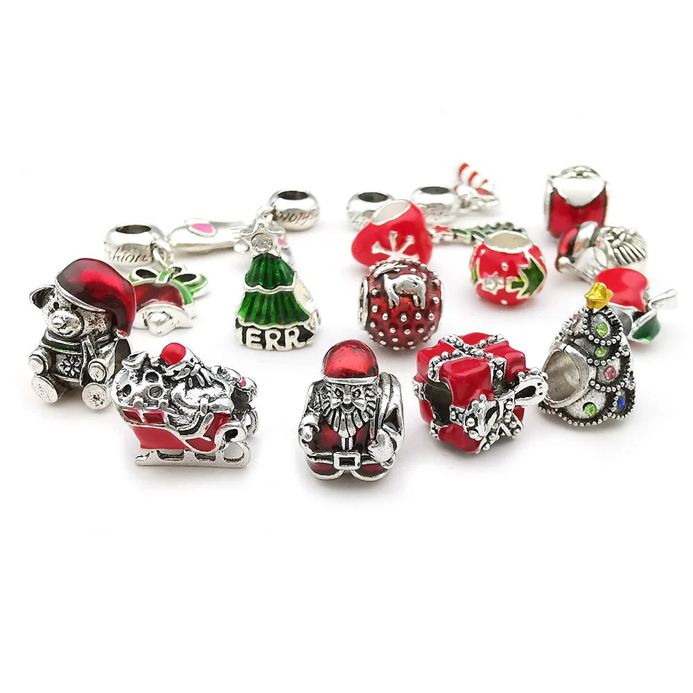 Zinc Alloy Christmas Snowflake Santa Claus Large Hole Beads for Bracelet DIY