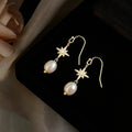 Freshwater Pearl Zircon Eight-Point Star Handmade Drop Earrings Light Luxury Geometric Jewelry