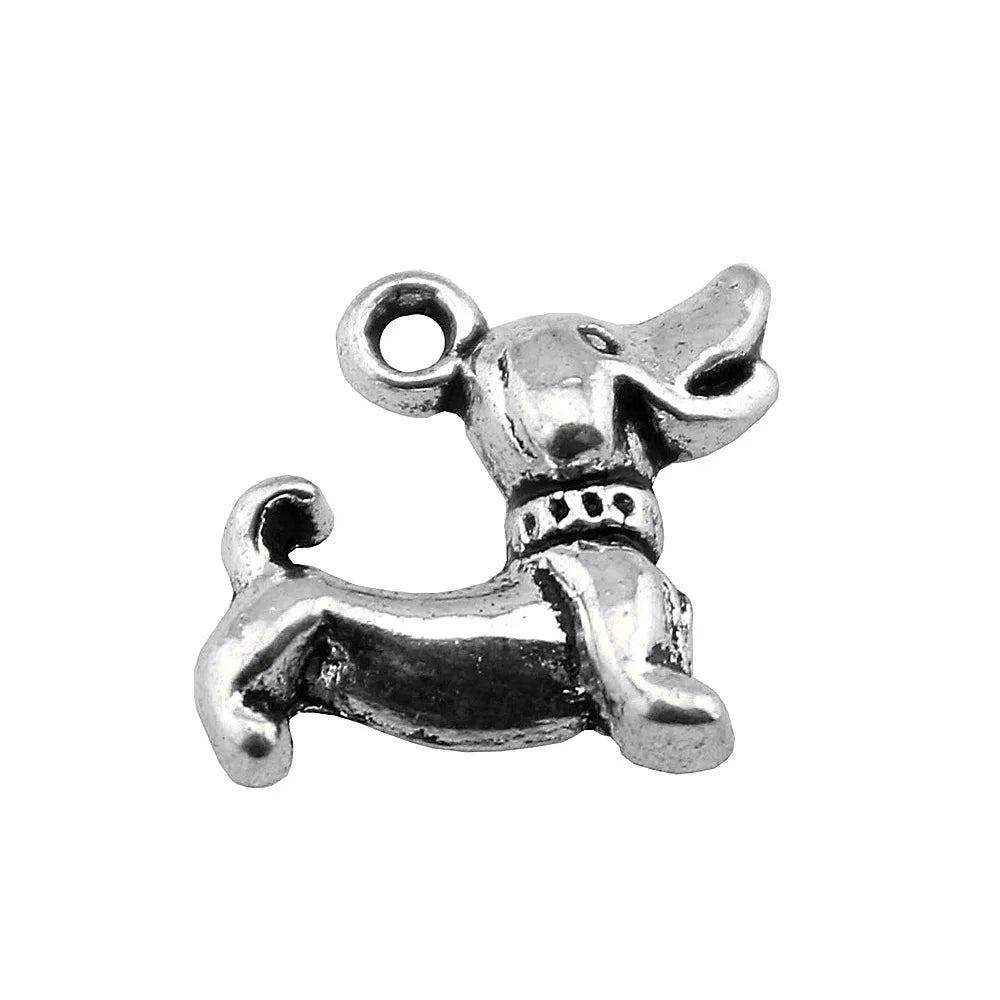 12x12mm 0.9g Antique Silver Zinc Alloy Small Dog Charm Pendant for DIY Necklace Bracelet Jewelry Making