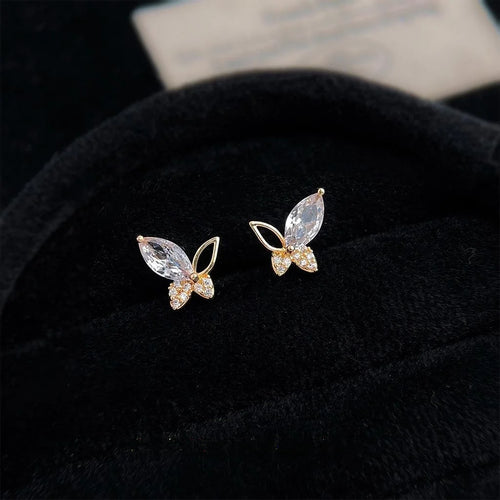 14K Plated Copper Micro Pave Zircon Heart Antler Stud Earrings For Women Daily Minimalist Jewelry