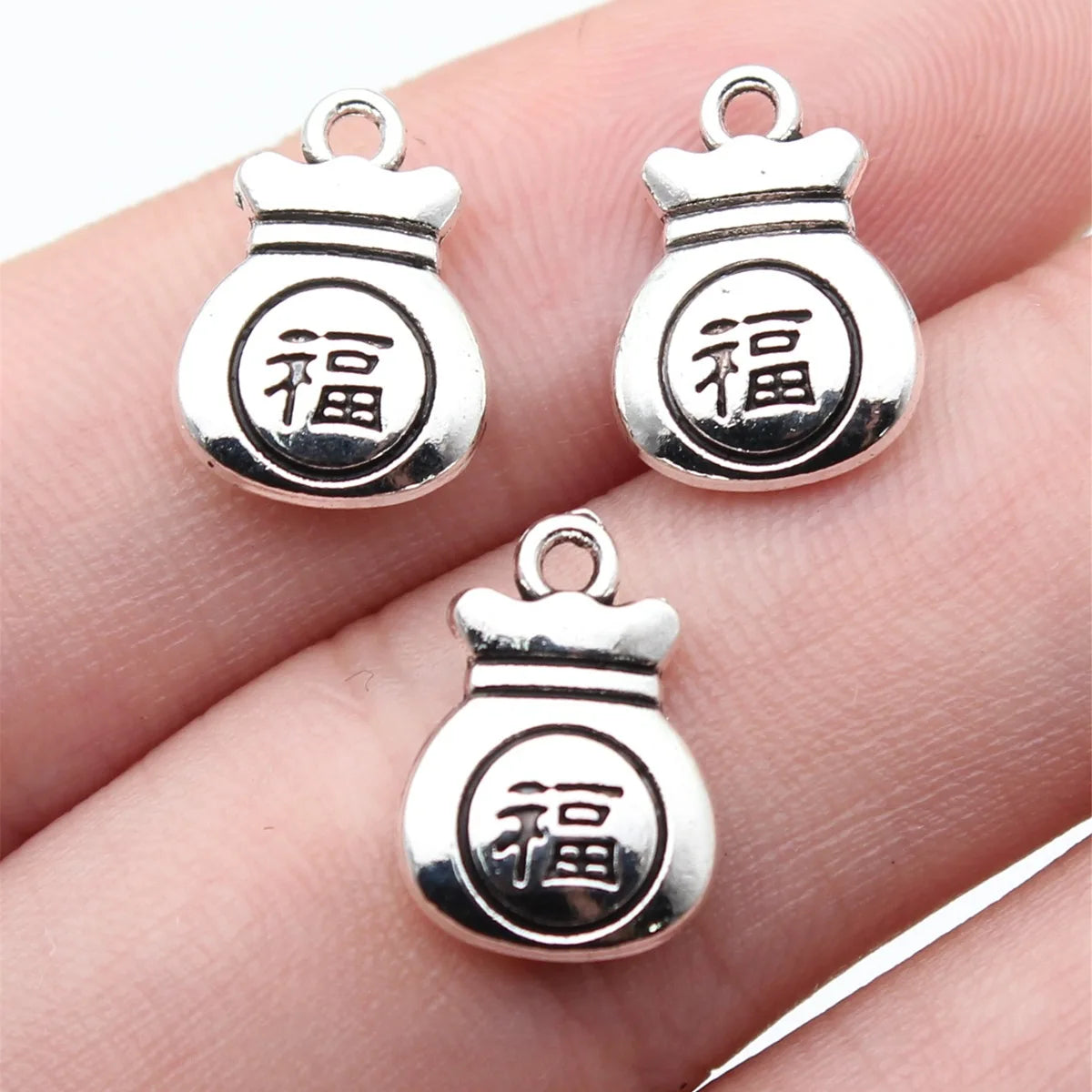14x10mm 1.3g Multicolor Zinc Alloy Double Sided Fu Bag Charm Pendant for Chinese Style Jewelry DIY