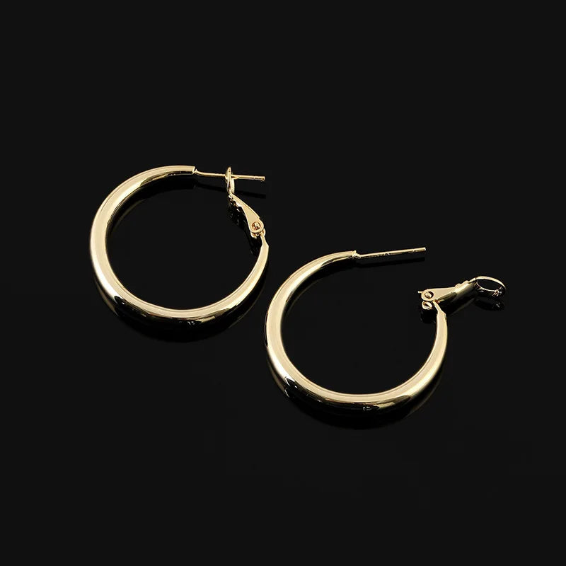 Elegant Gold Alloy Spiral Disc C Hoop Stud & Clip On No Piercing Minimalist Rotating Hoop Earrings