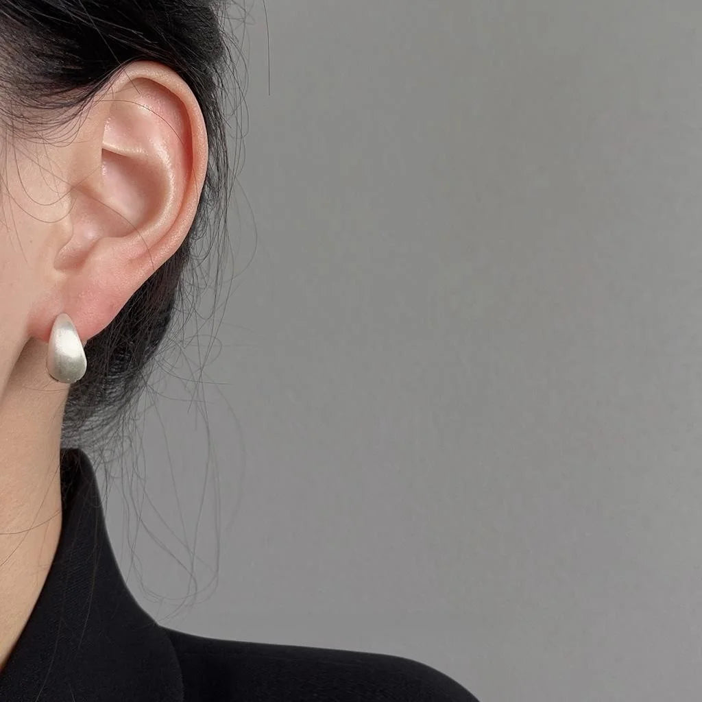 Brushed Matte Copper Oval Stud Earrings French Vintage Minimalist Geometric Jewelry
