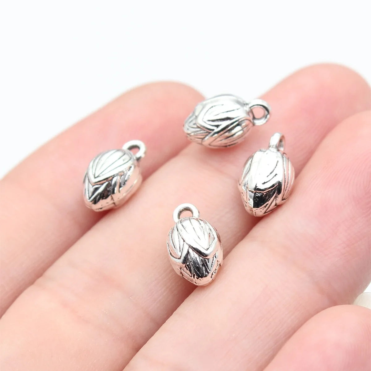 11x6.4x6.4mm 1.25g Antique Silver Zinc Alloy 3D Lotus Charm Pendant for Necklace Bracelet DIY Jewelry
