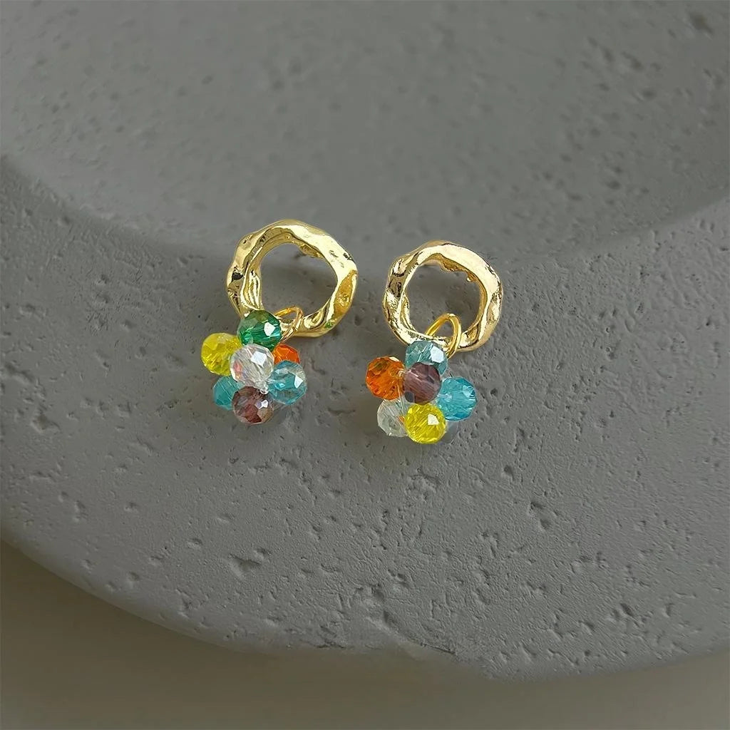 Colorful Glass Crystal Handmade Beaded Geometric Round Sweet Candy Stud Earrings