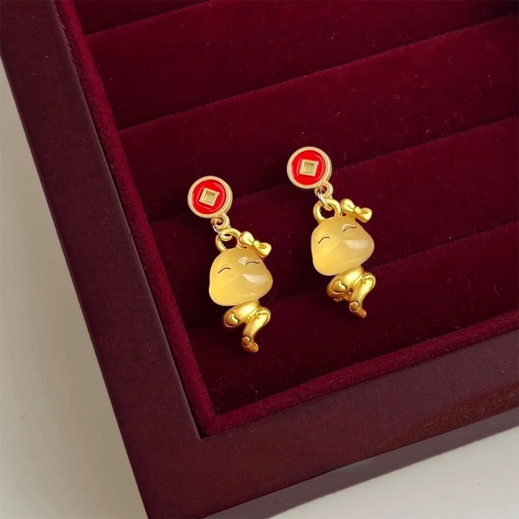 Copper Snake Zodiac Drop Earrings New Chinese Style Festive Lunar New Year Jewelry