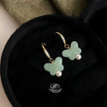 New Chinese Style Jade Glass Butterfly Pearl Drop Earrings French Vintage Handmade Jewelry