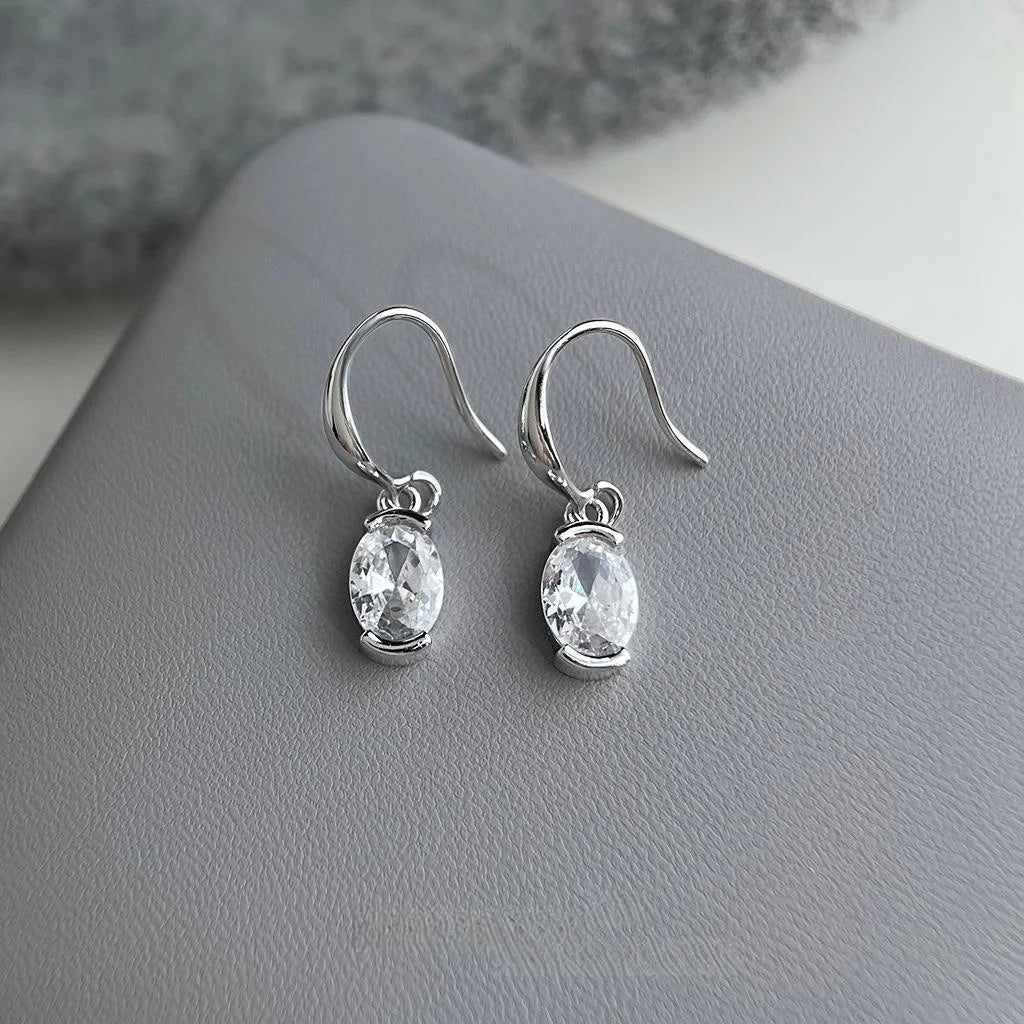 Light Luxury Teardrop Zircon Drop Earrings Eco-Friendly Copper Oval Geometric Minimalist Jewelry