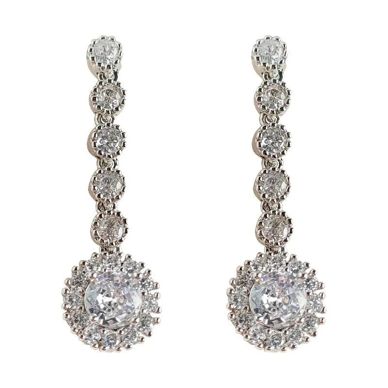 Light Luxury Geometric Sunflower Zircon Copper Long Tassel Drop Earrings For Women