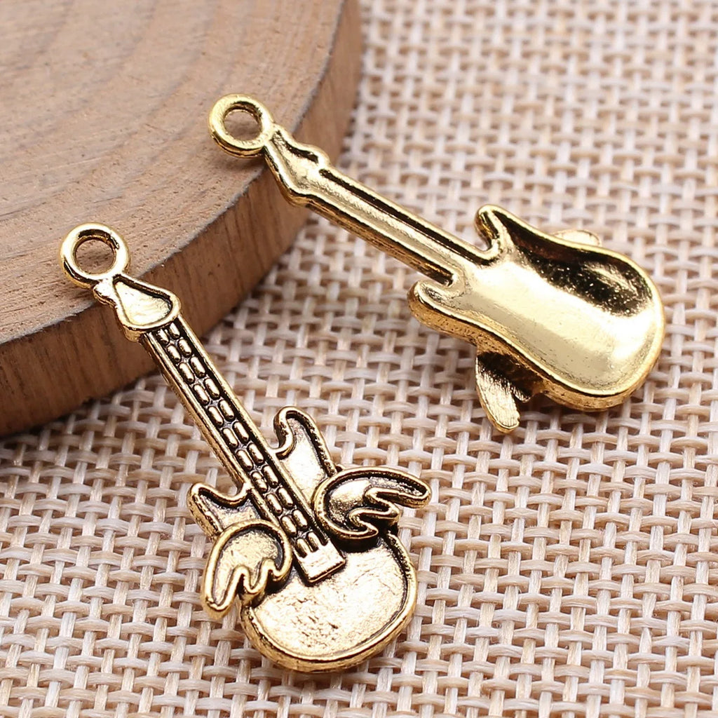 31x10mm 1.7g Multicolor Zinc Alloy Guitar Charm Pendant for DIY Music Theme Jewelry Making