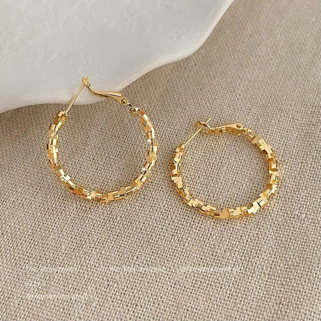 14K Gold Plated Copper Geometric Hoop Earrings, Minimalist Statement Jewelry