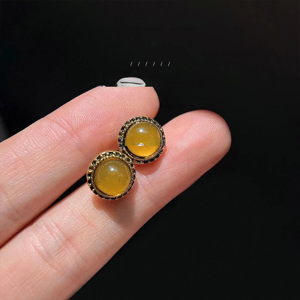 Vintage Maillard Style Antique Gold Plated Copper Round Geometric Stud Earrings For Women